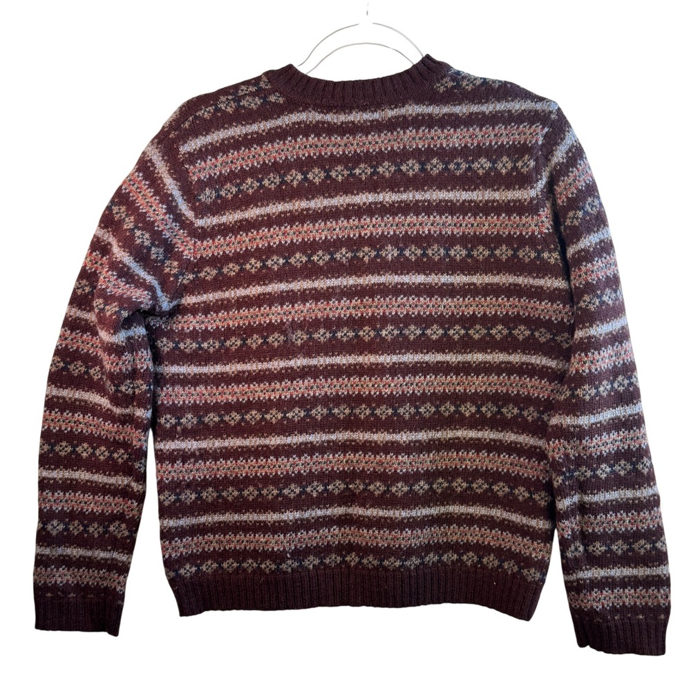 Aeropostale Vintage Wool Sweater Fair Isle V-Neck Burgundy Striped Mens Medium M - Picture 2 of 6
